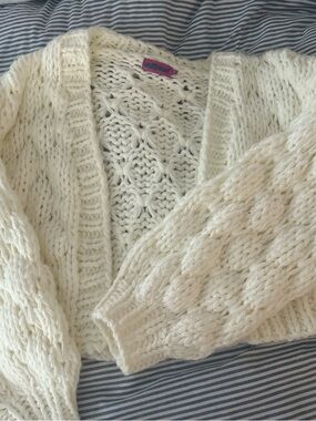 Edikted Cream Cable Knit Cardigan Sweater
